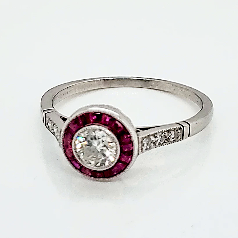 Platinum .40 Transitional Cut Diamond Ruby And Diamond Engagement Ring
