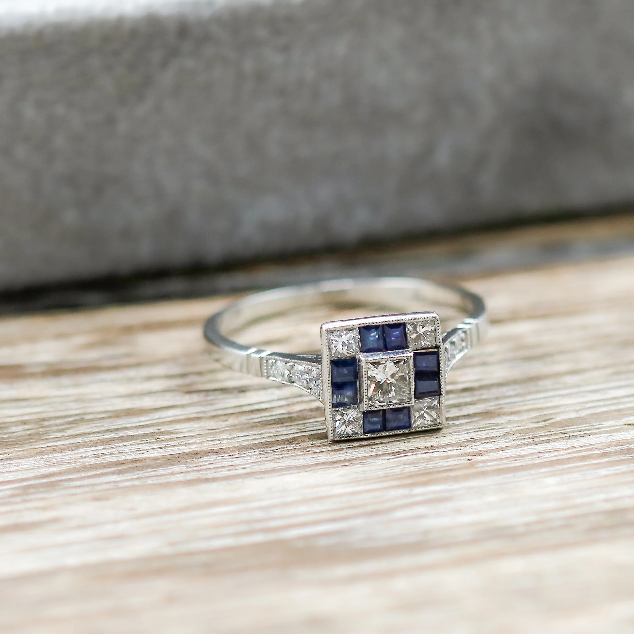 Platinum Diamond and Sapphire Ring - Image 2