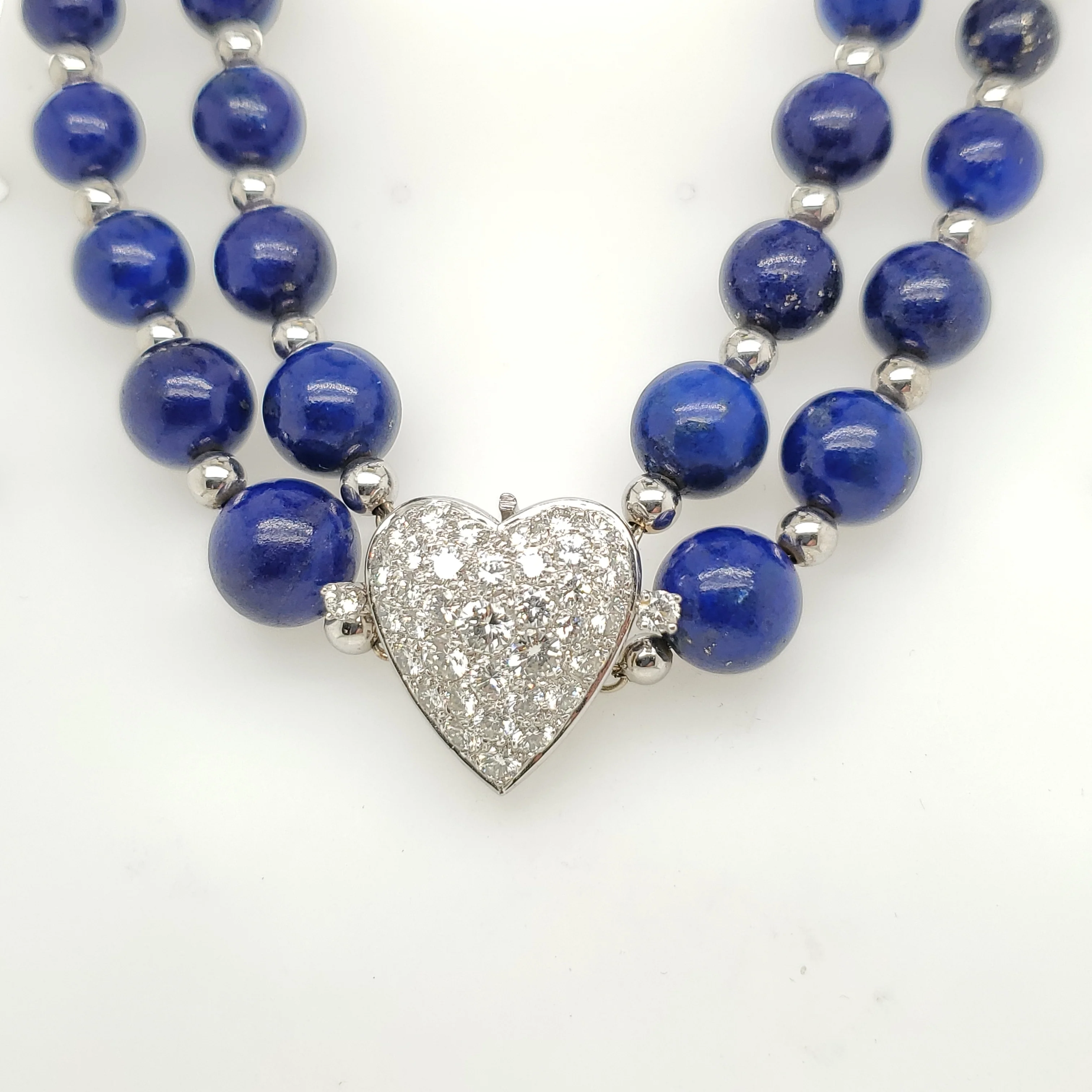 Platinum Lapis and Diamond Double Strand Neckalce