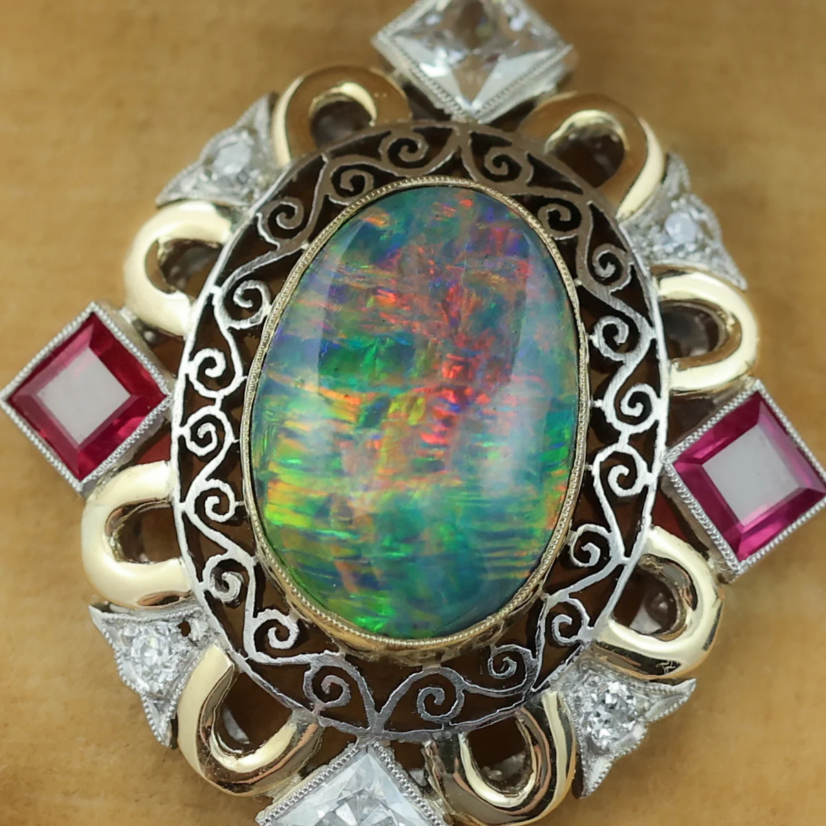 Platinum Opal Ruby and Diamond Pendant - Image 3