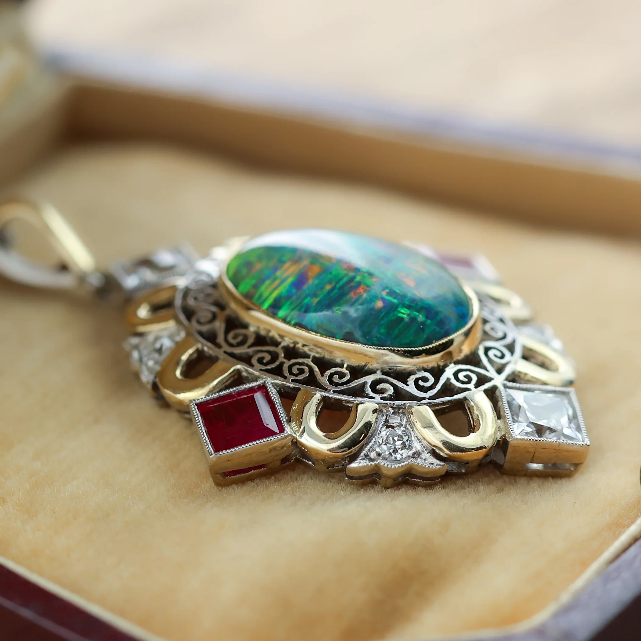 Platinum Opal Ruby and Diamond Pendant - Image 4