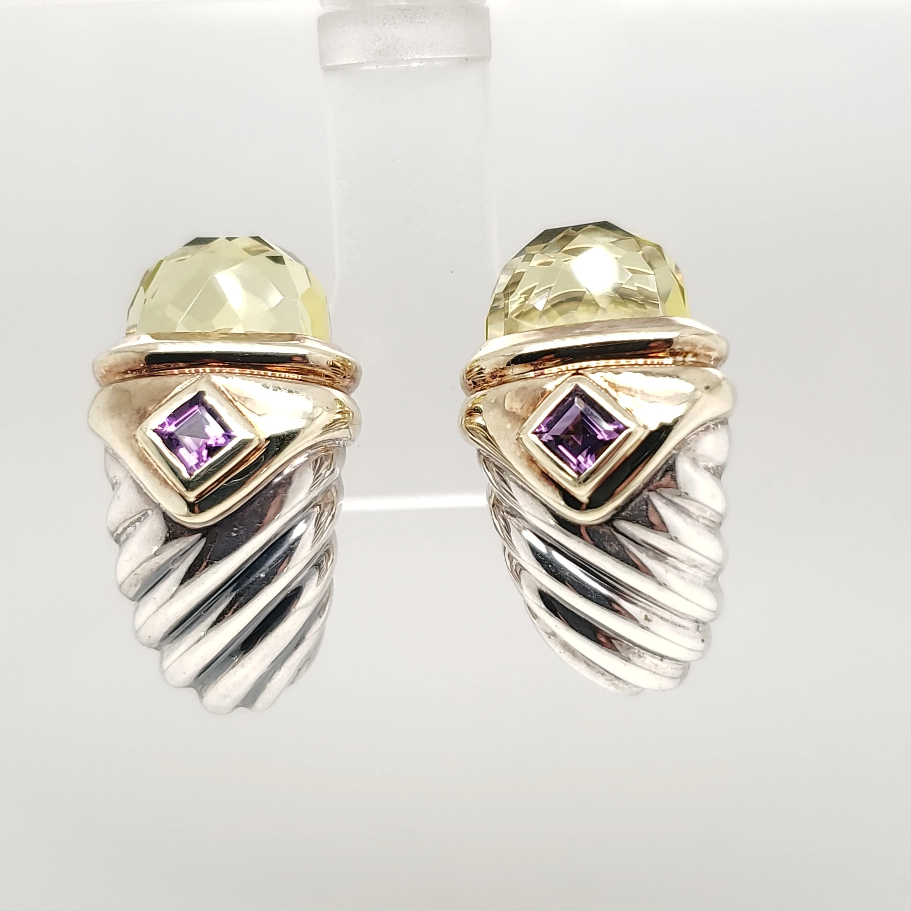 Pre - Owned David Yurman Sterling Silver and 14kt Yellow Gold Renaissance Earrings