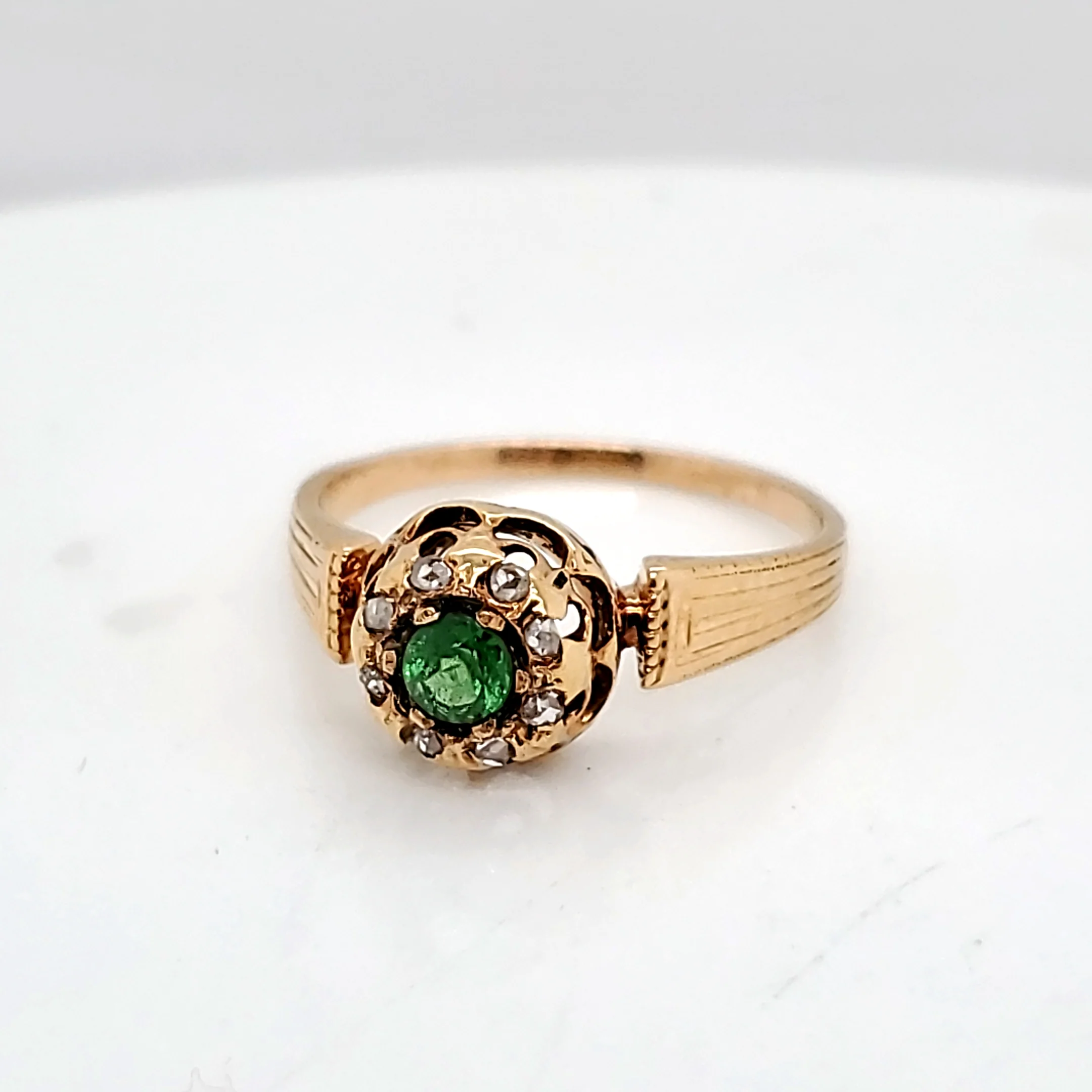 Rare Antique Victorian Demantoid Garnet and Diamond Ring