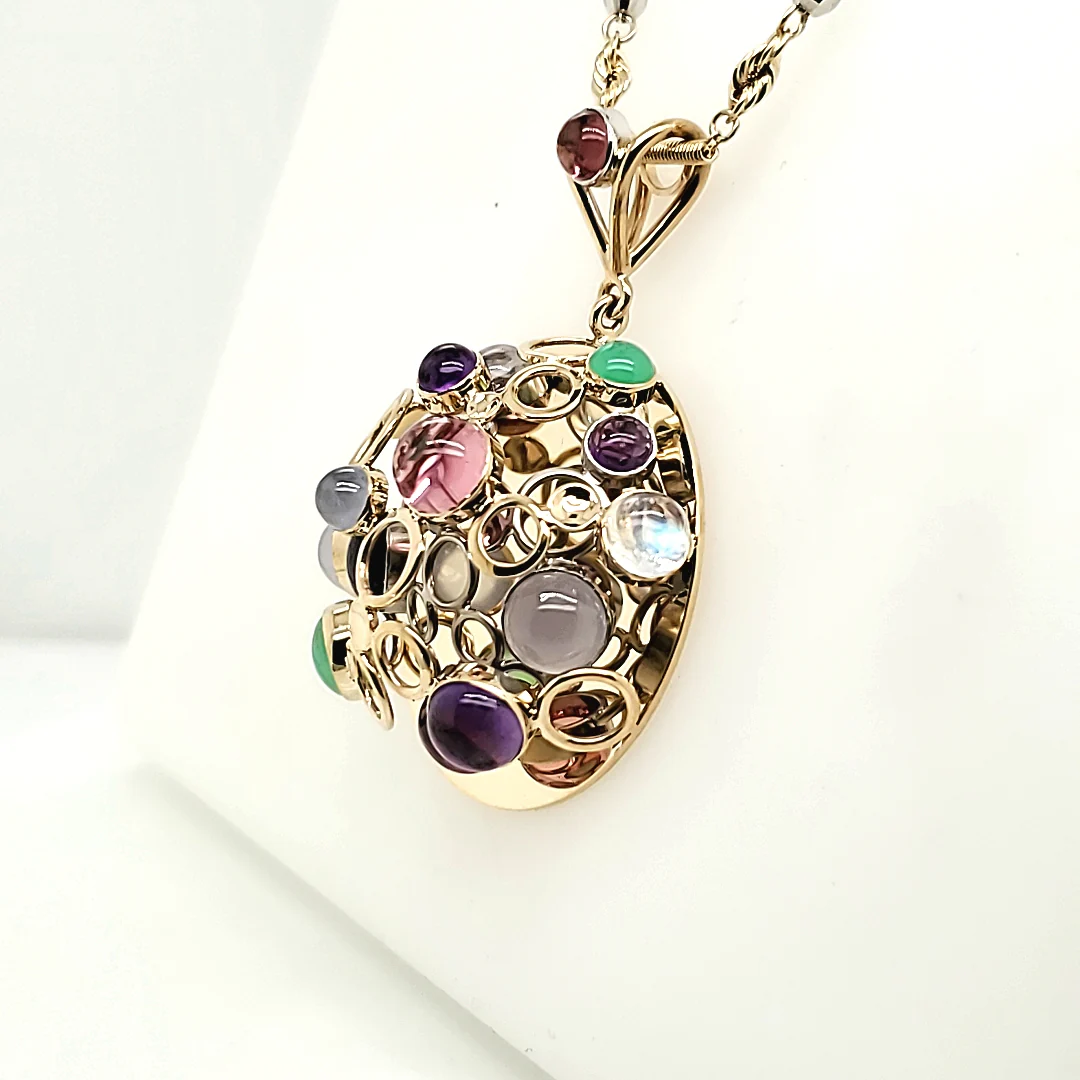 Robert Whatley 14kt Gold and Gemstone 3-D Pendant Necklace - Image 2