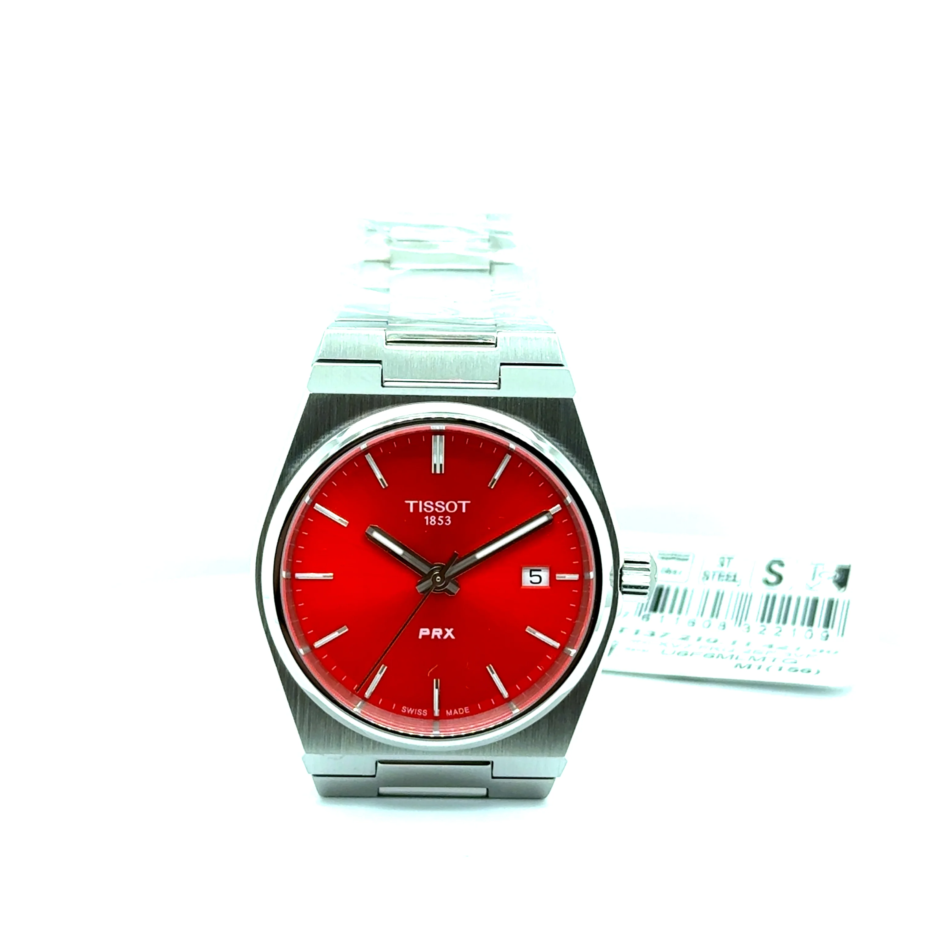 Tissot PRX Watch With A Red Dial And Stainless Steel Case/Bracelet