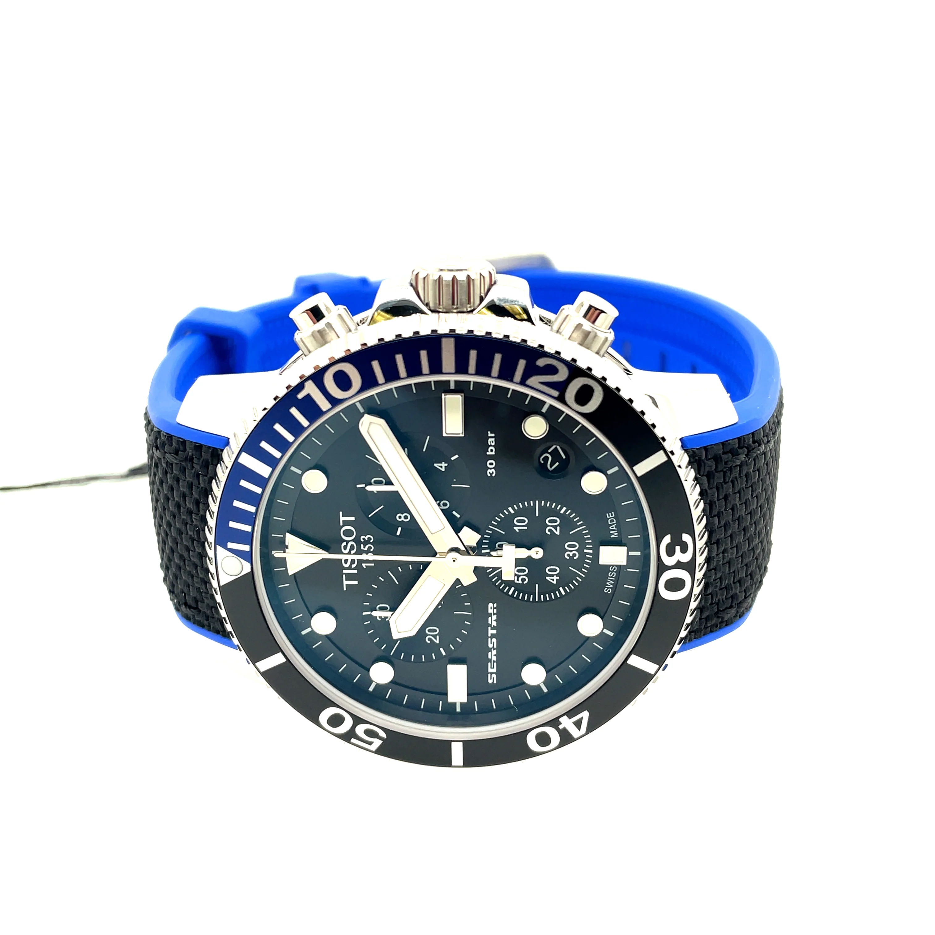 Tissot Seastar 1000 Gents Stainless Steel Watch Blue-Black Chronograph Dial Quartz Movement Blue/Black Syn Strap T1204171705103