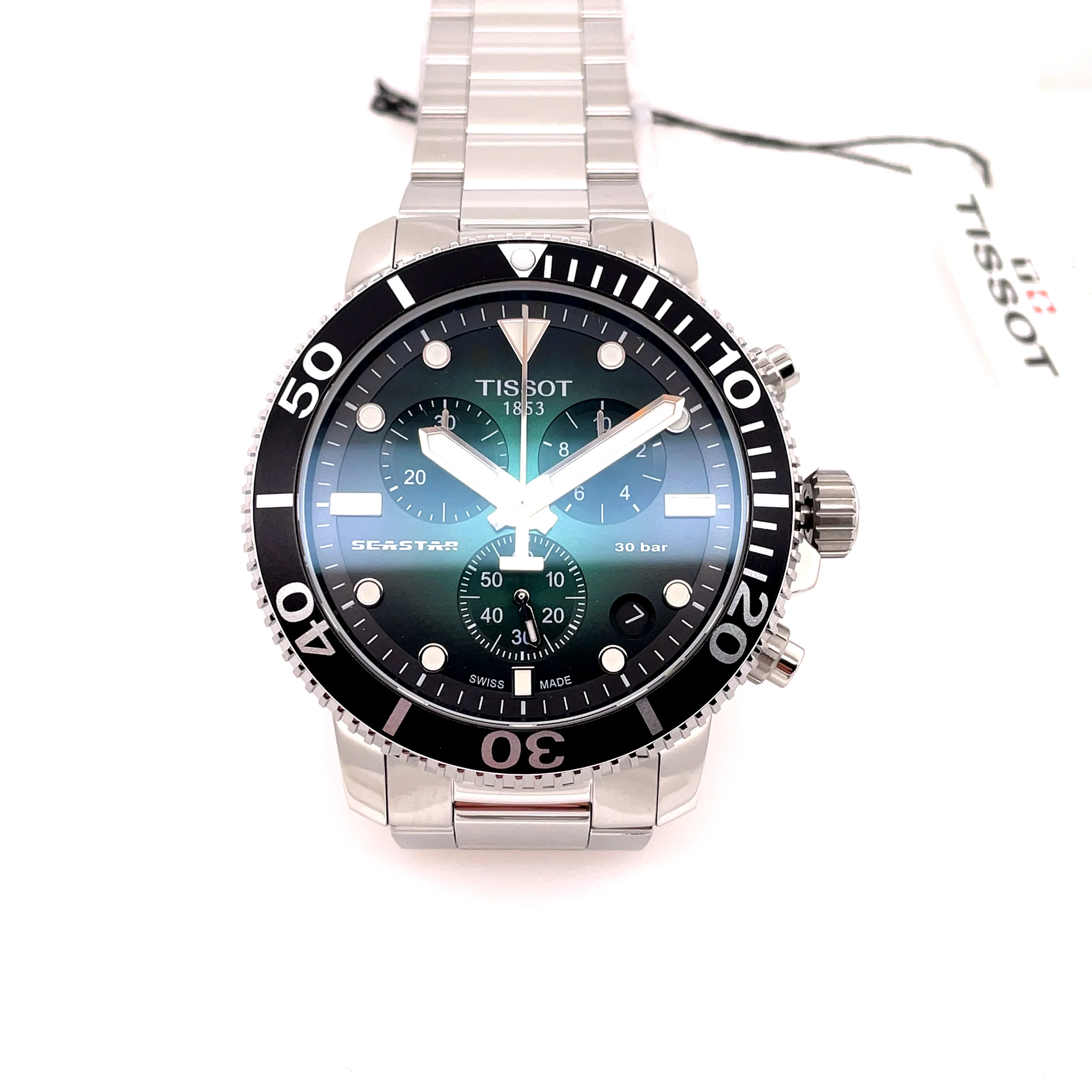 Tissot Seastar Gents Quartz Chronograph Watch Stainless Steel Green/Black Dial T1204171109101