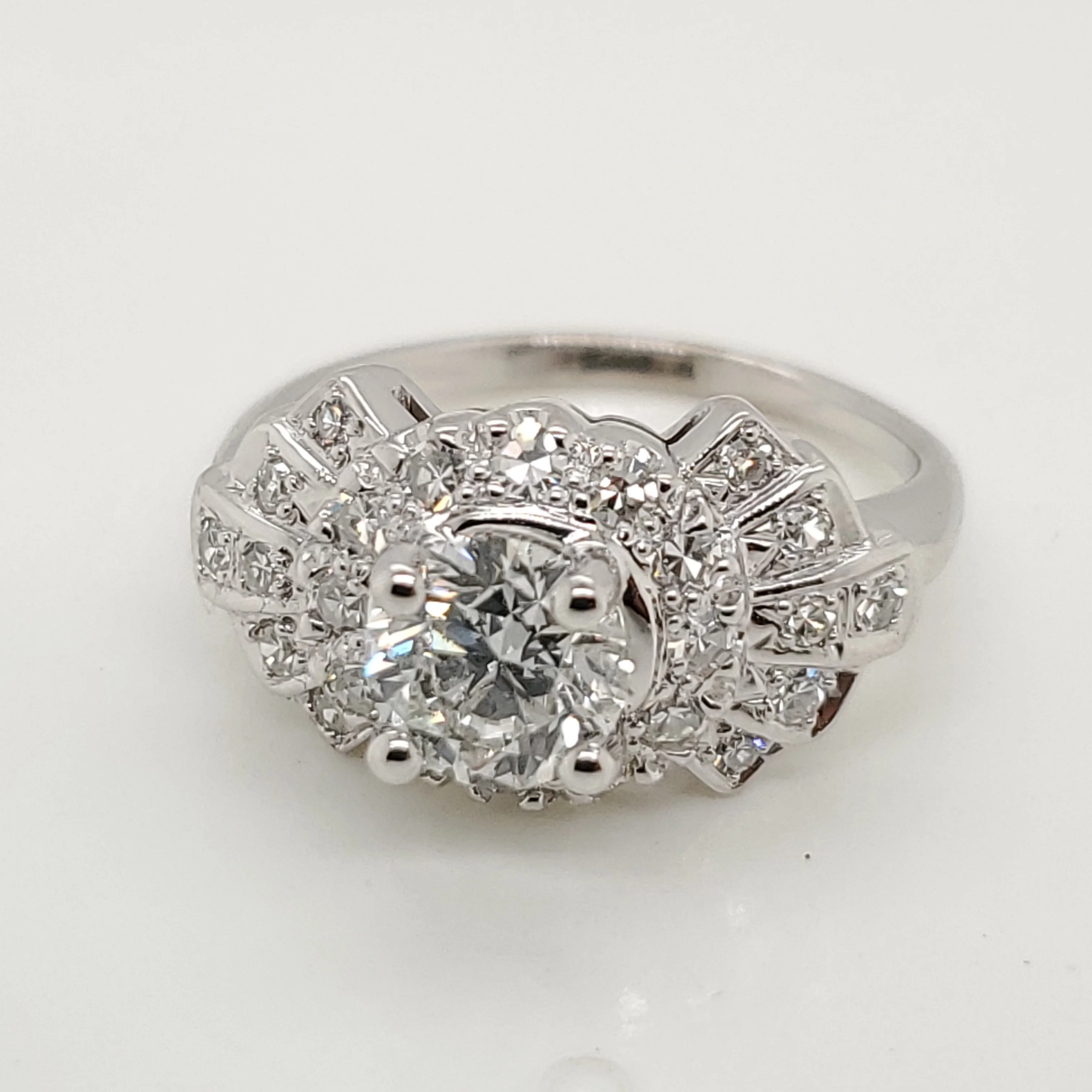 Vintage 1.02 Carat  Round Brilliant Cut Diamond Engagement Ring