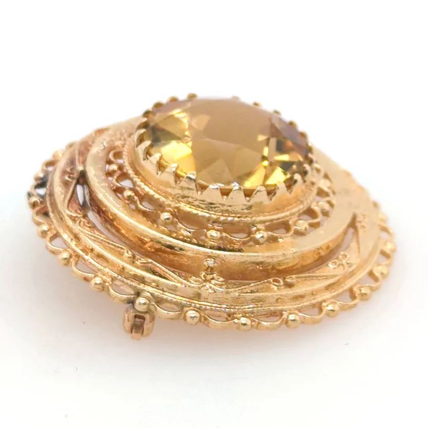 Vintage 14kt Yellow Gold Citrine Brooch Pendant - Image 2