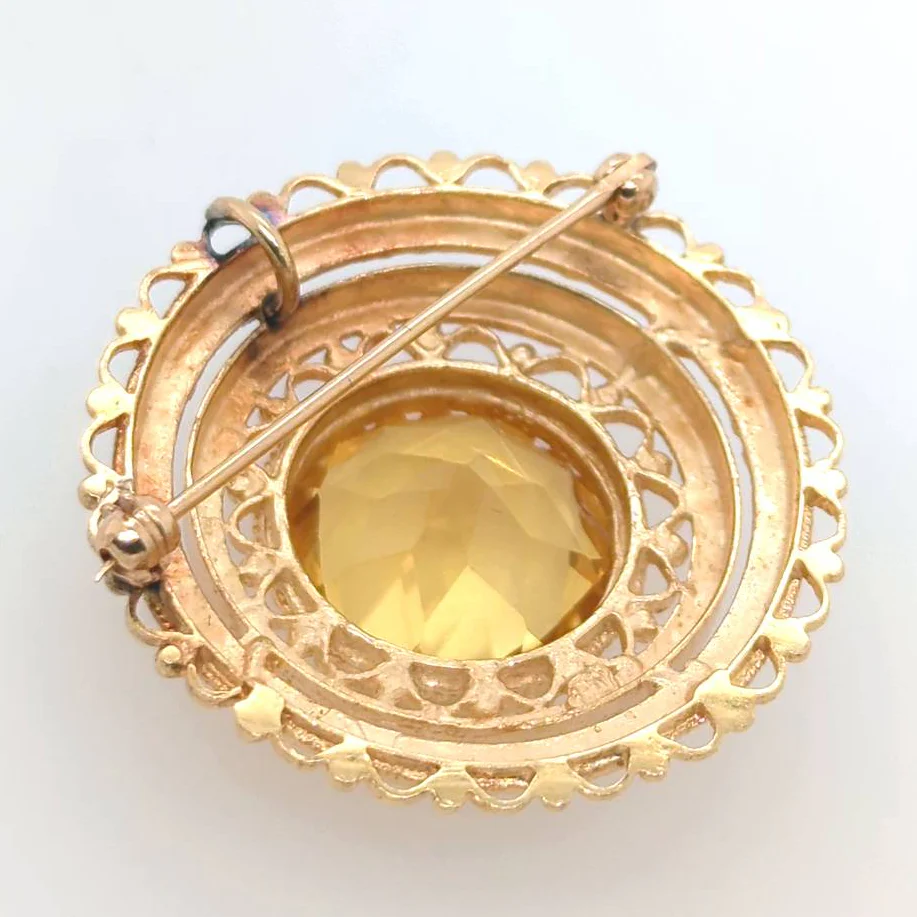 Vintage 14kt Yellow Gold Citrine Brooch Pendant - Image 3