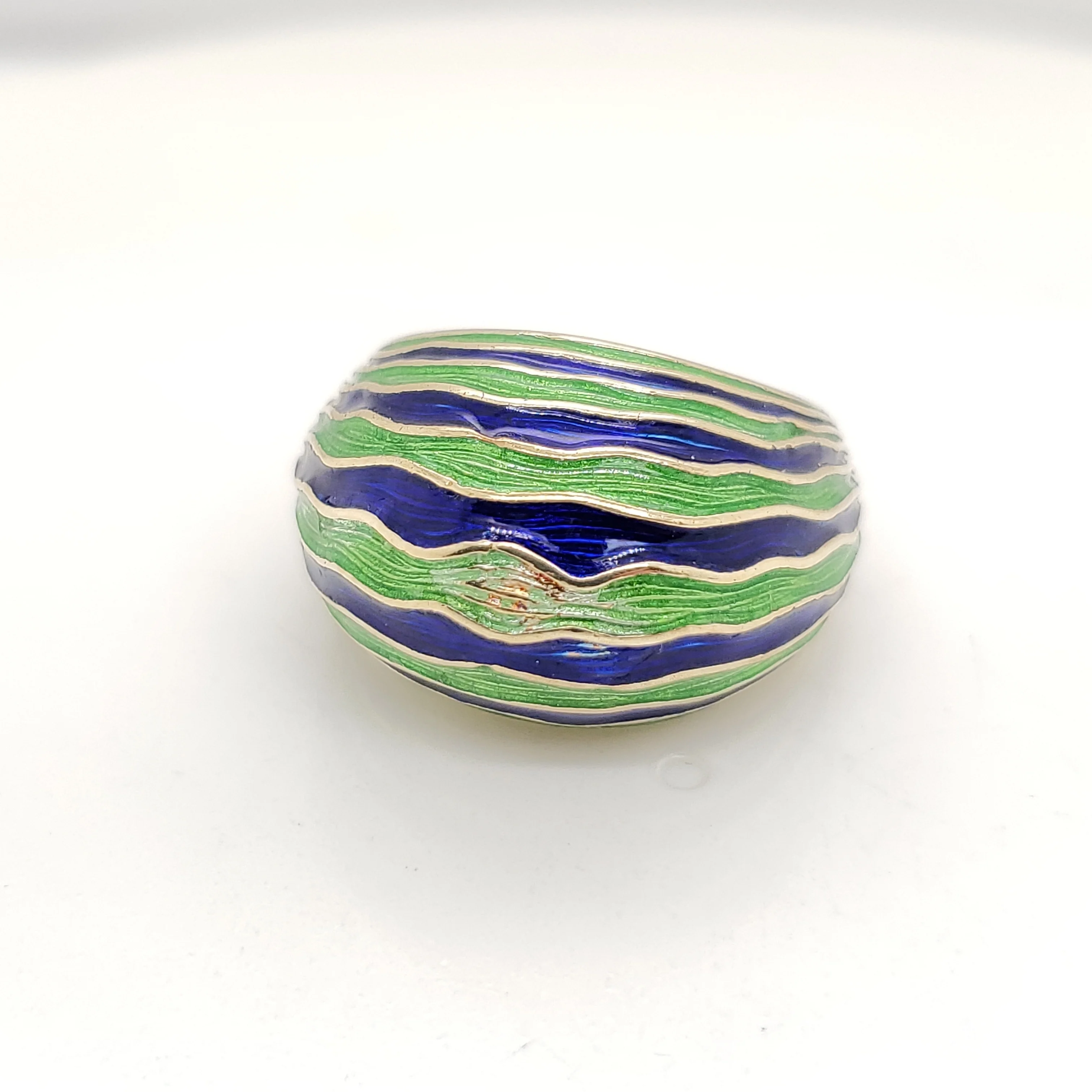 Vintage 14kt Yellow Gold Green and Blue Enamel Dome Ring