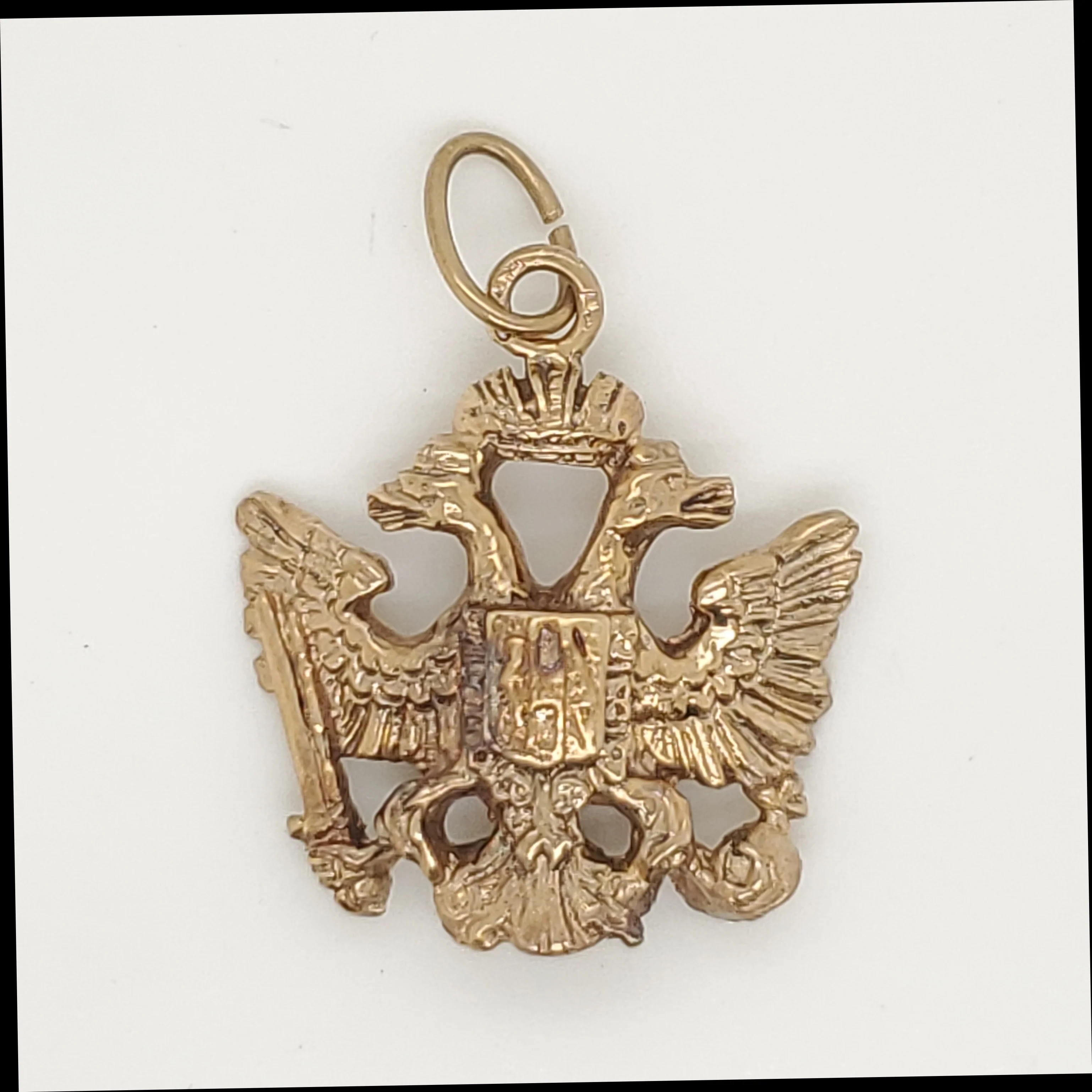 Vintage 14kt Yellow Gold Romanoff Double Headed Eagle Pendant