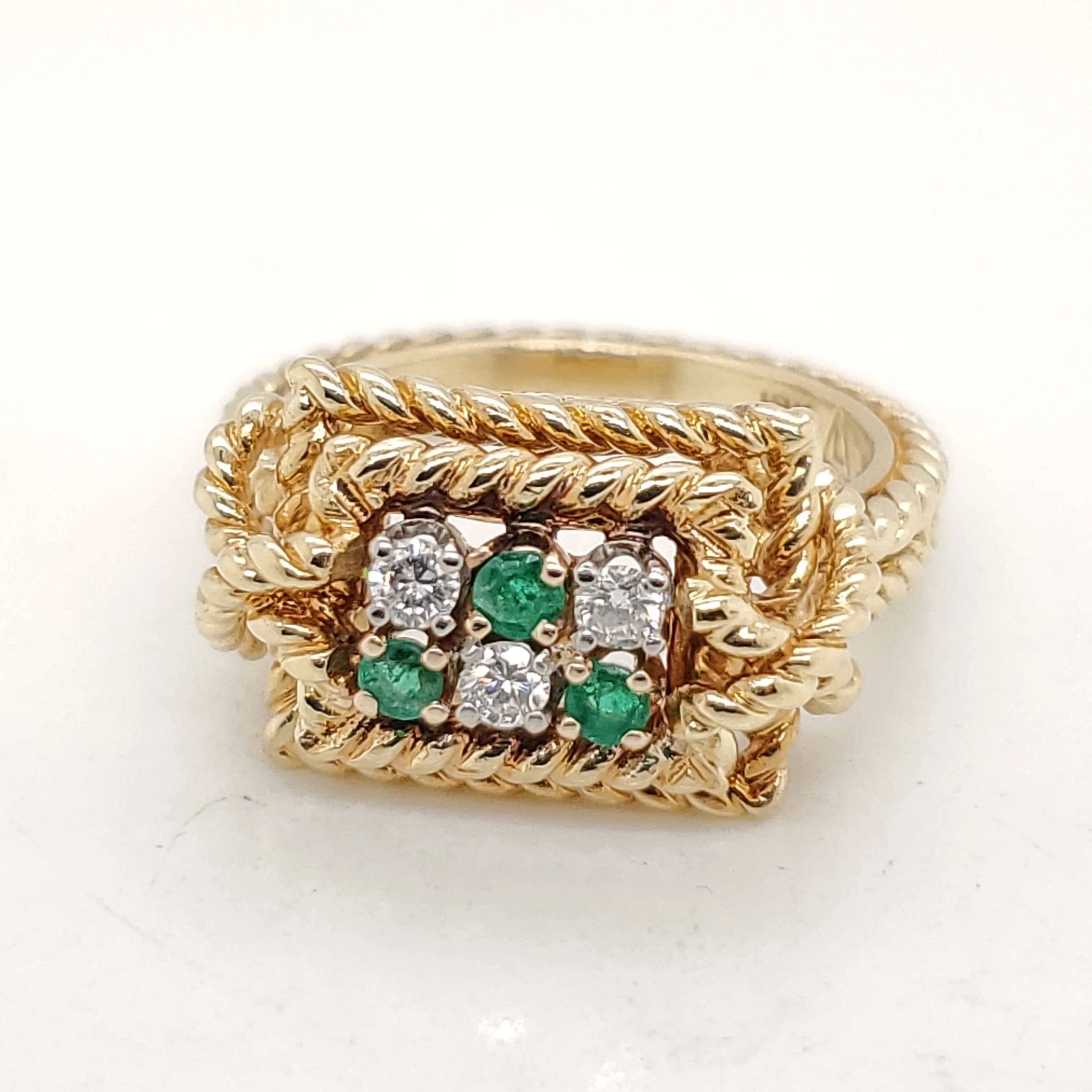 Vintage 18Kt Yellow Gold Emerald And Diamond Ring