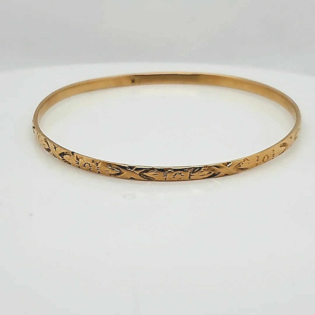Vintage 18Kt Yellow Gold Engraved Bangle Bracelet