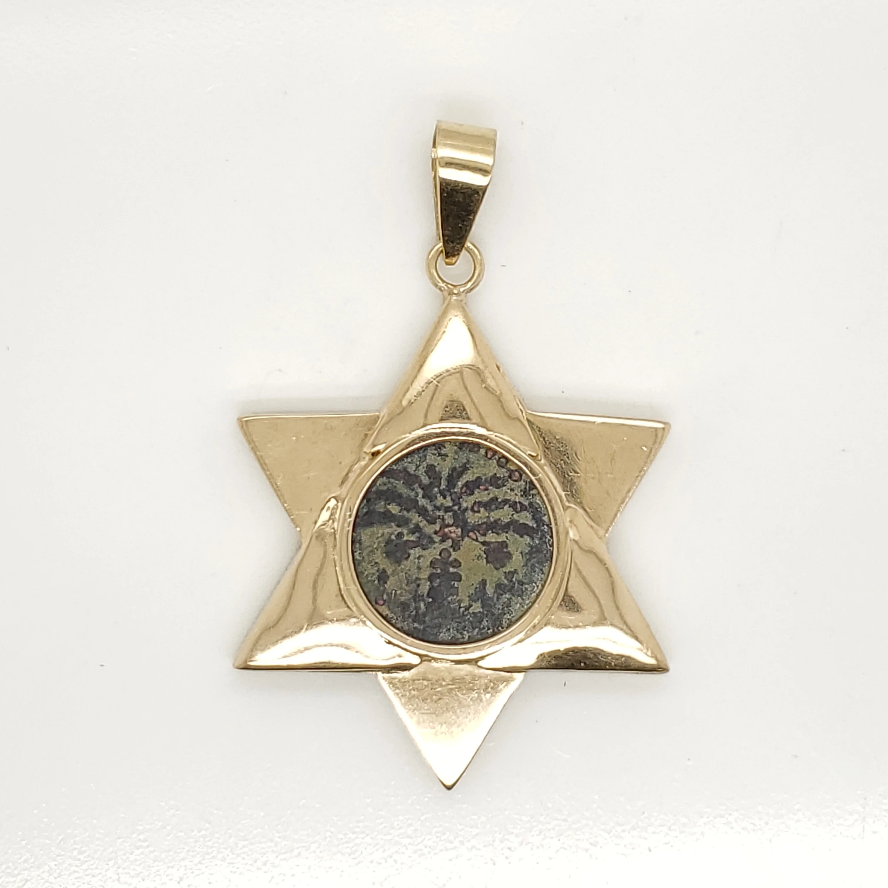 Vintage 18kt Yellow Gold Star of David Pendant With Ancient Coin