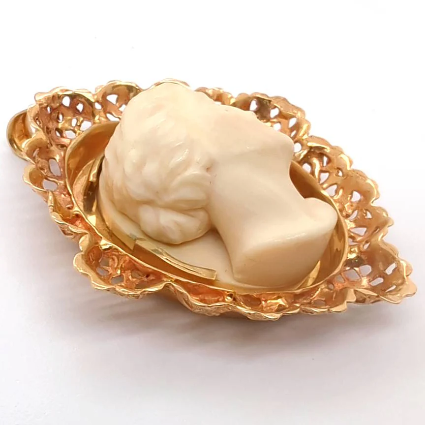Vintage Carved 14Kt Yellow Gold Ivory Cameo Pendant - Image 3