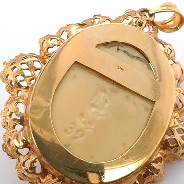 Vintage Carved 14Kt Yellow Gold Ivory Cameo Pendant - Image 4