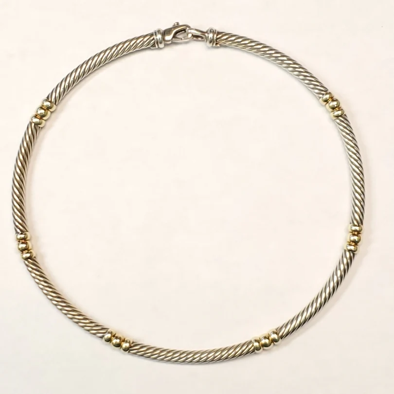 Vintage David Yurman 7mm Cable Sterling Silver Collar With Yellow Gold Center