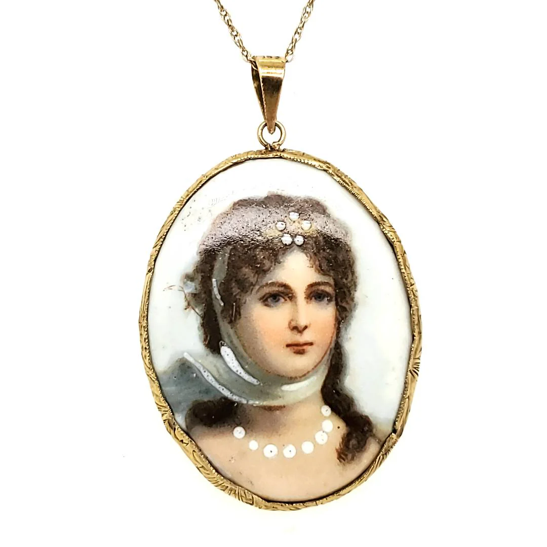 Vintage Miniature Transfer Portrait Necklace