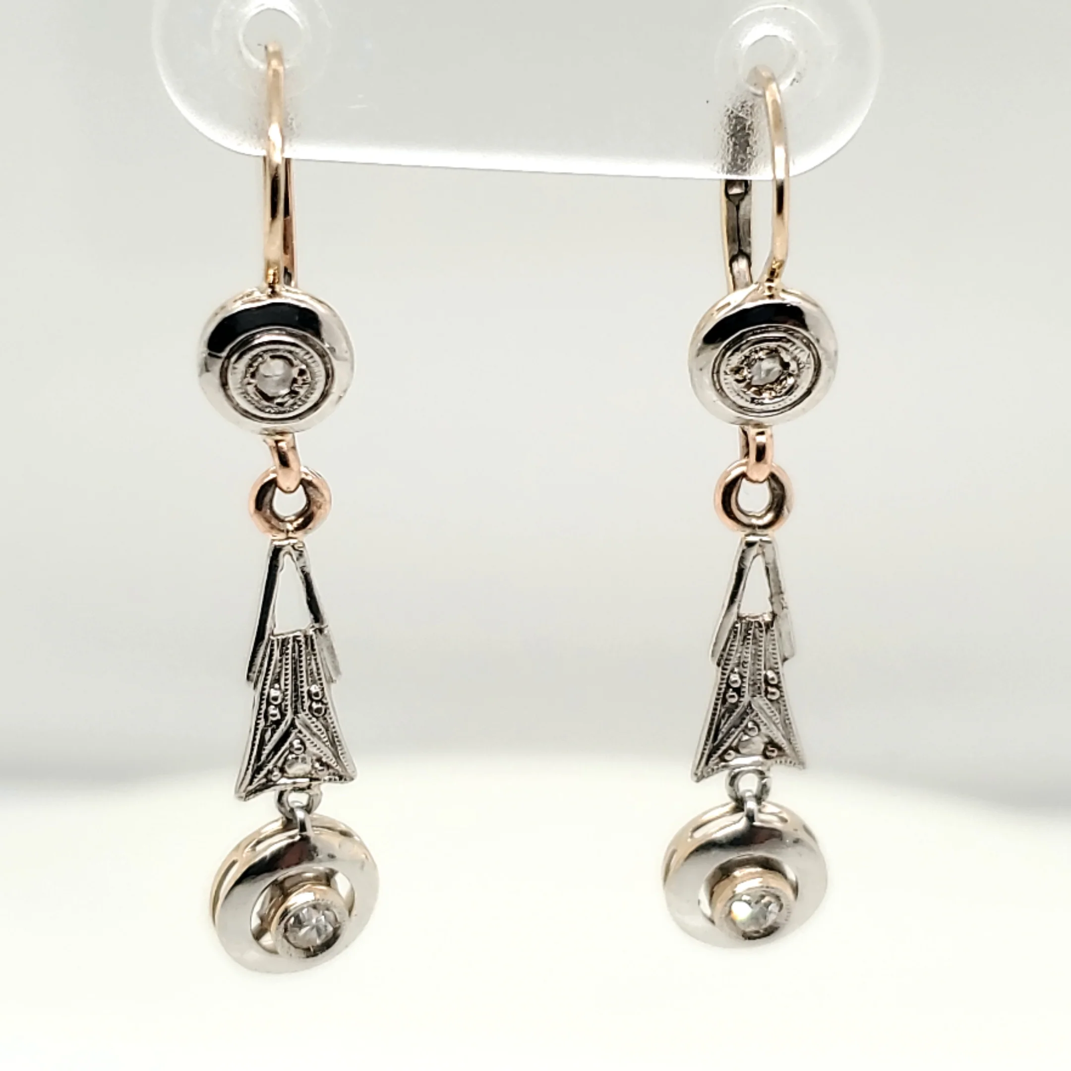 Vintage Platinum on Yellow Gold Diamond Earrings