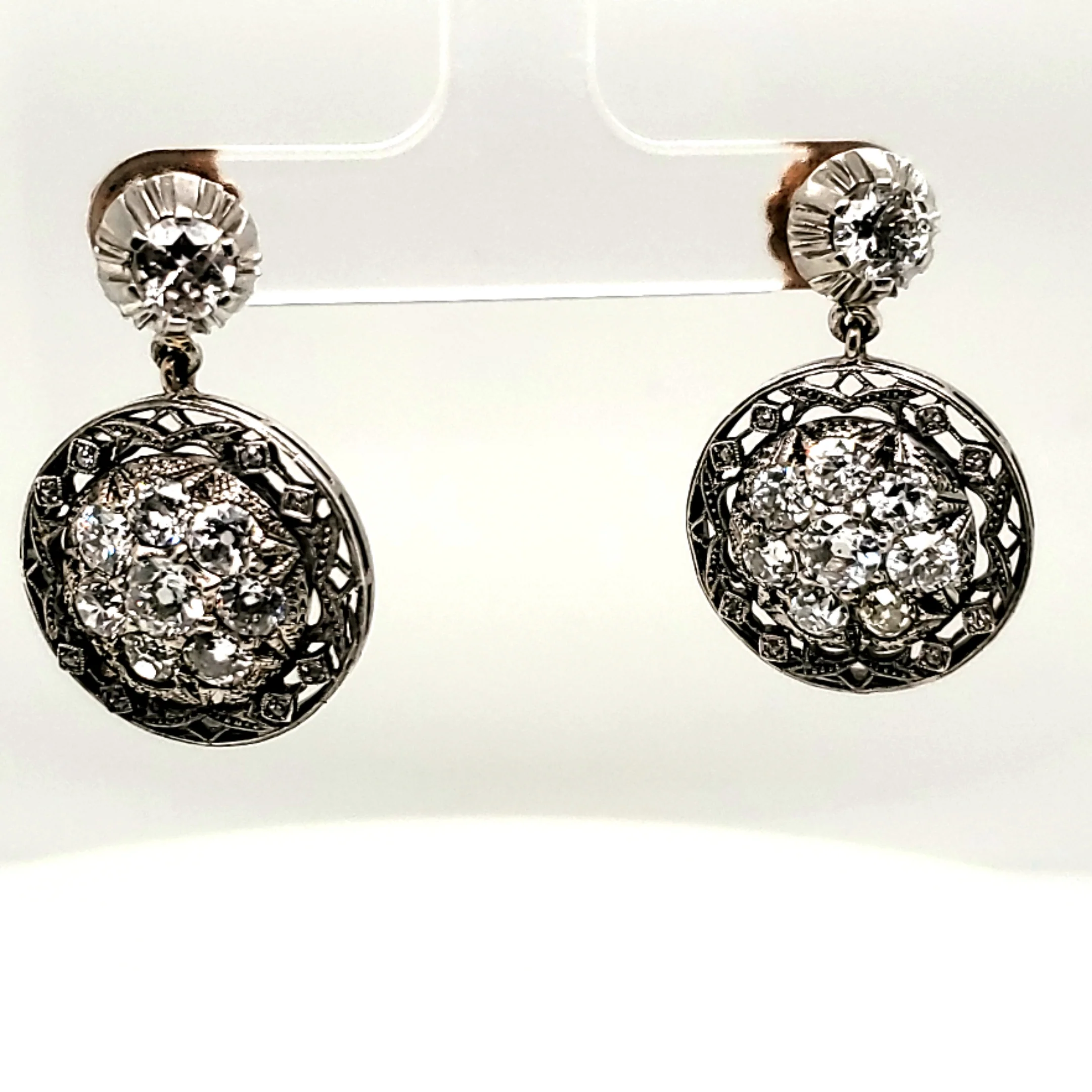 Vintage Silver on Gold Diamond Earrings