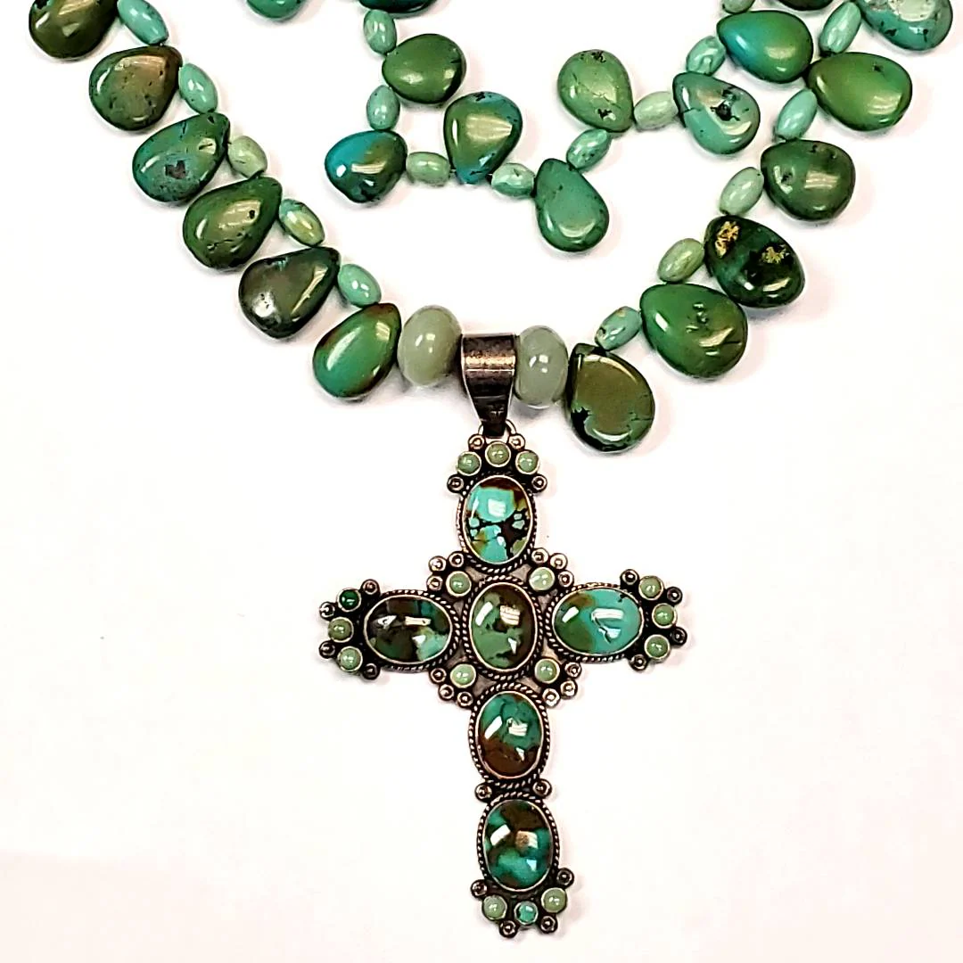 Vintage Sterling Silver and Tuquoise Cross Necklace