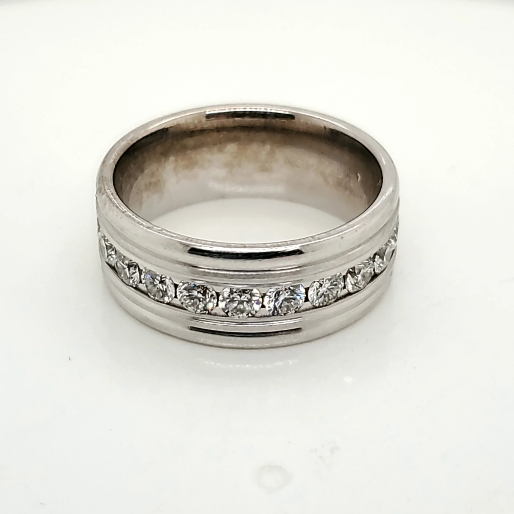 Wide 14kt White Gold and Diamond Wedding Band