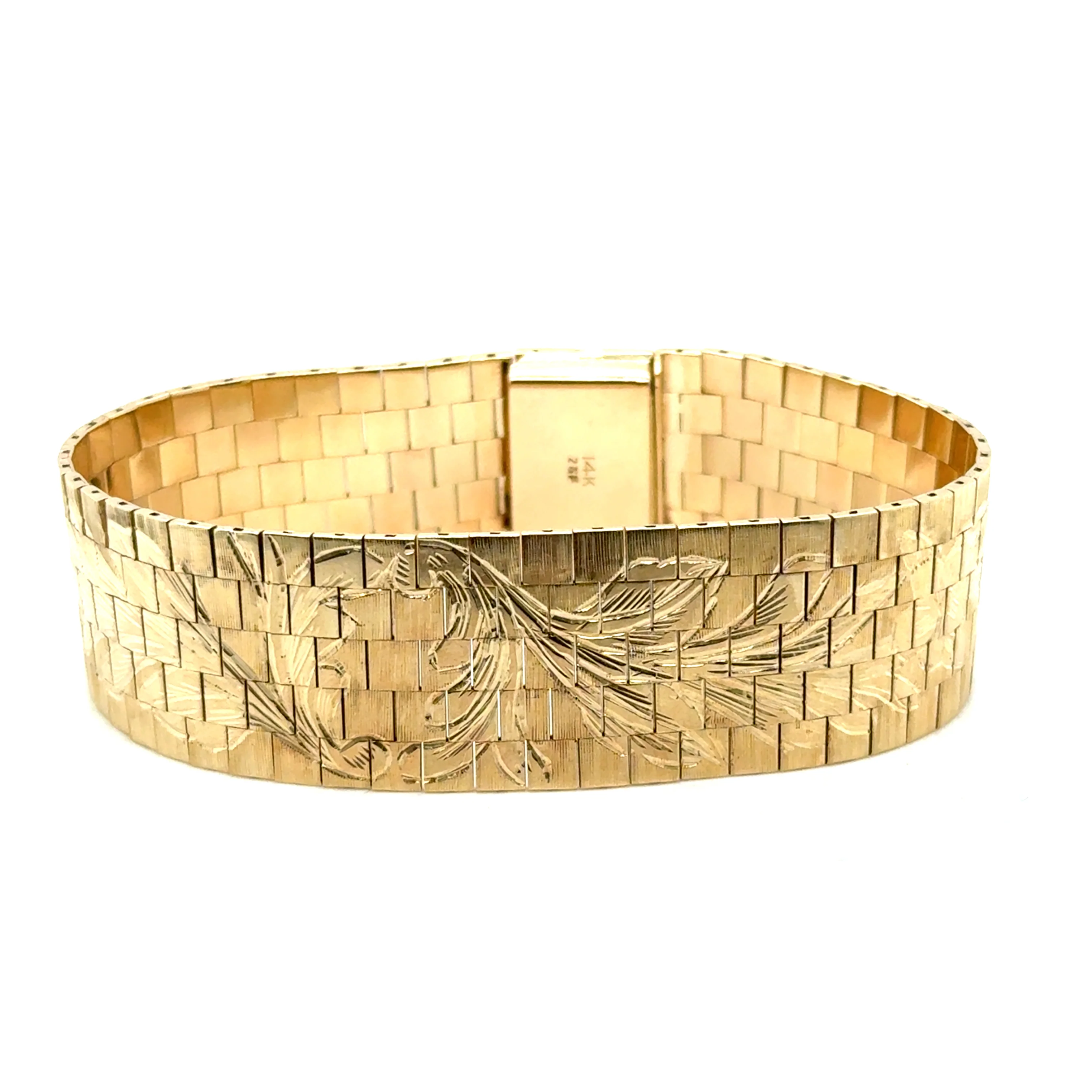 Zeldman & Friedman 14ktYellow Gold Wide Engraved Brick Link Bracelet - Image 2